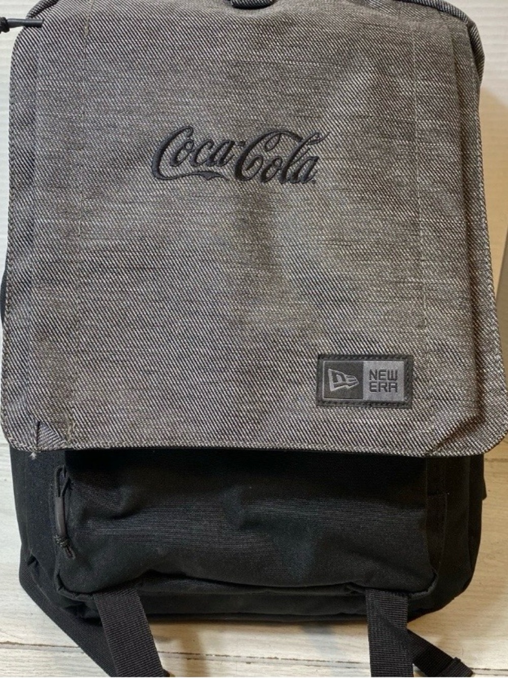New Era x Coca-Cola Gray Black Flap Backpack Bag Laptop School Casual 18”/13”